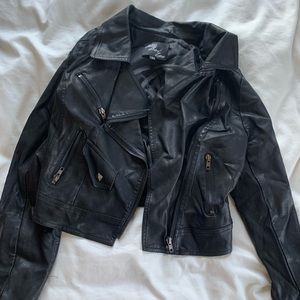 Cropped Faux Leather Jacket